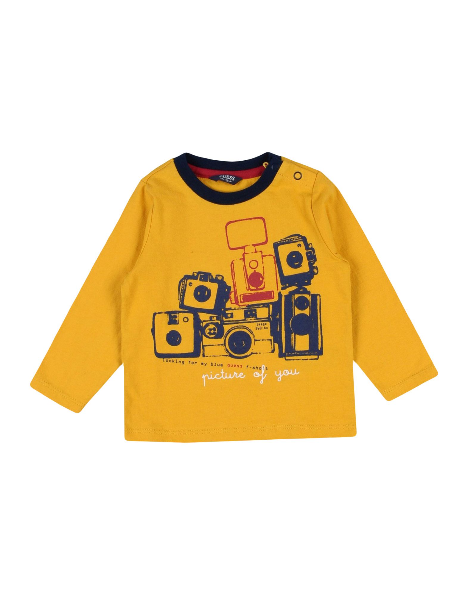 blue and yellow guess shirt